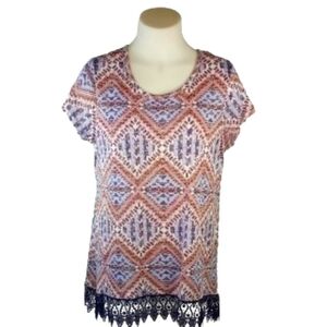 Just Be Red Navy Lace Trim Top. XL